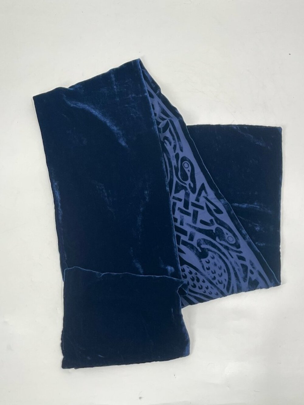 Traditonal Craft Silk Velvet Burnout Scarf Blue Artisan Boho Art-to-Wear Luxe